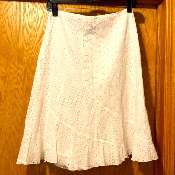 Vintage Dresses & Skirts - Size 2 Y2K Romantic white cotton eyelet lace ruffle asymmetrical skirt lined EUC